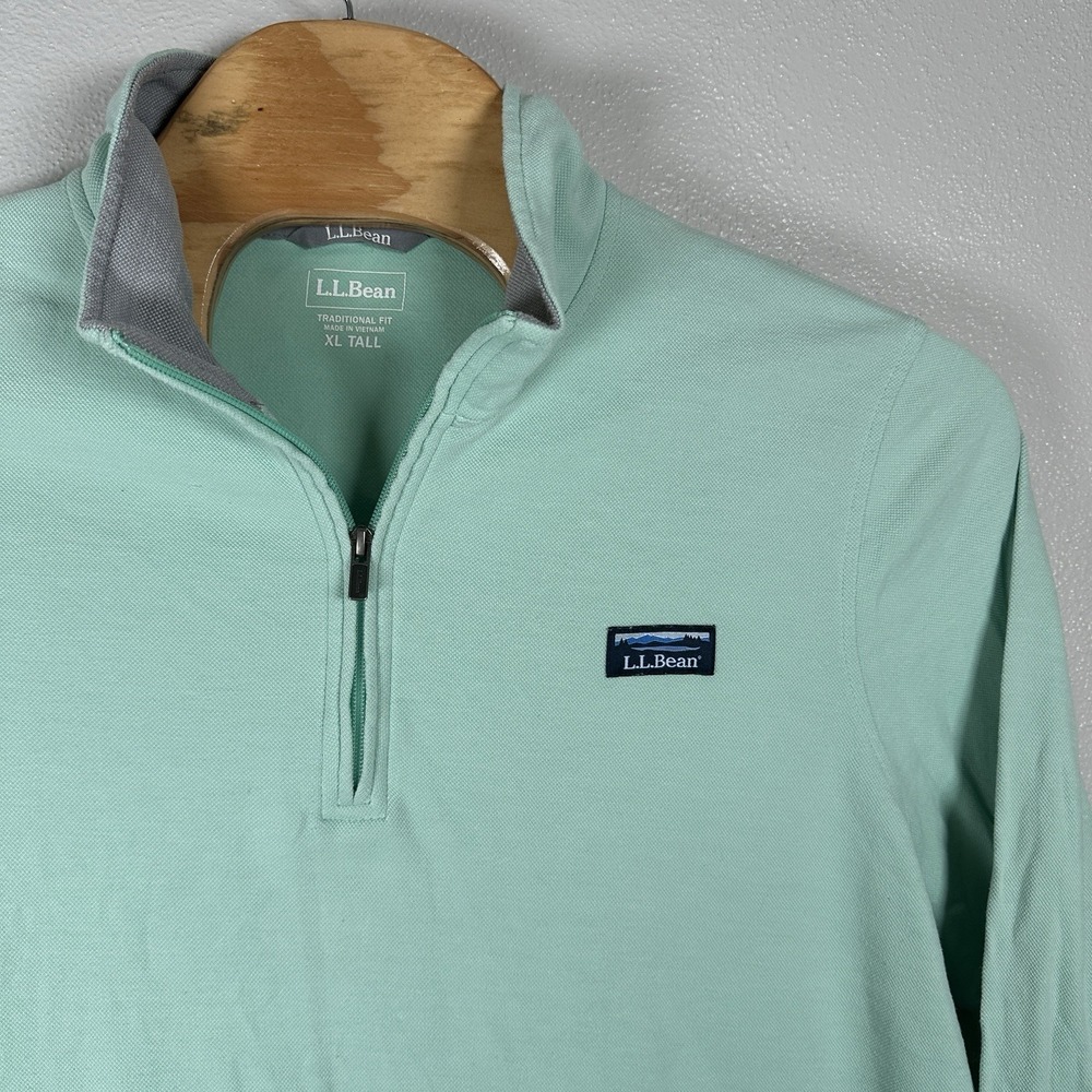 LL Bean Traditional Fit Quarter 1/4 Zip Pullover Mens XLTall Mint Seafoam Casual